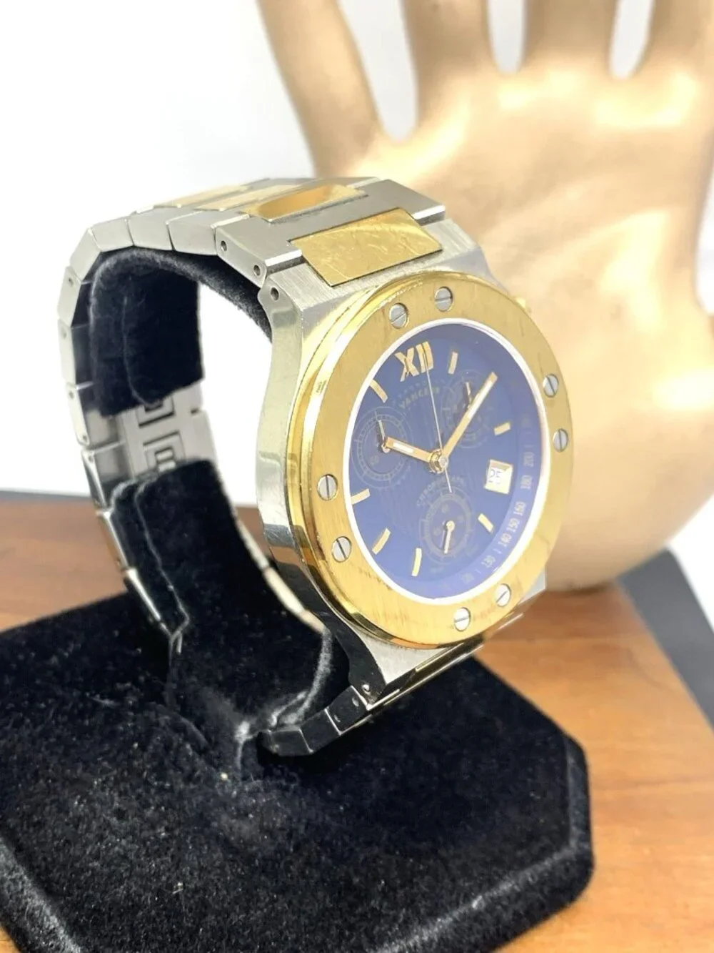 Vanceur Men's Watch Royal Castle Swiss Quartz Chronograph Blue Dial 2-Tone Steel